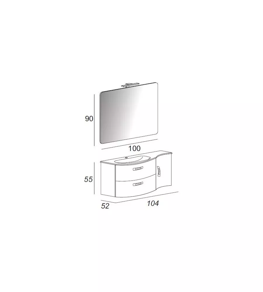 MOBILE BAGNO "BEST" GRIGIO CON SPECCHIO E LUCE LED, 104X52X55 CM
